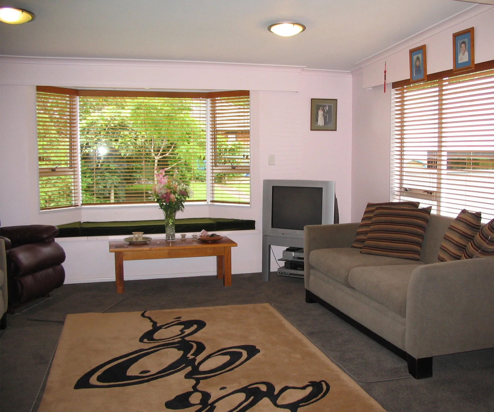 The living room was dated and dark.