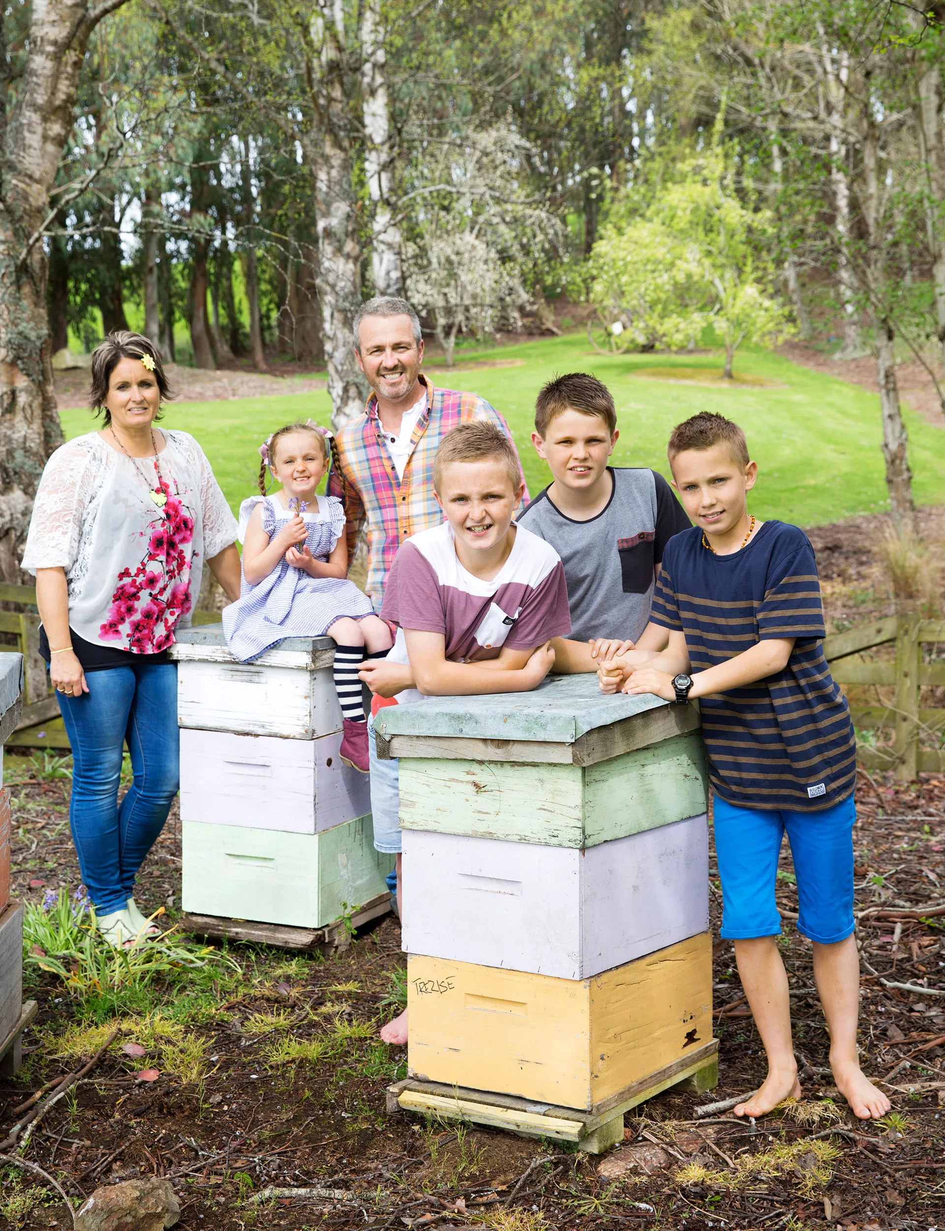 Most of the trees were planted by Geoff’s family over the years. Jodelle calls the beehives “garden art” as they are no longer in use. 