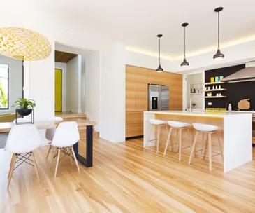 A Scandi-style kitchen and bathroom with a coastal-cool feel