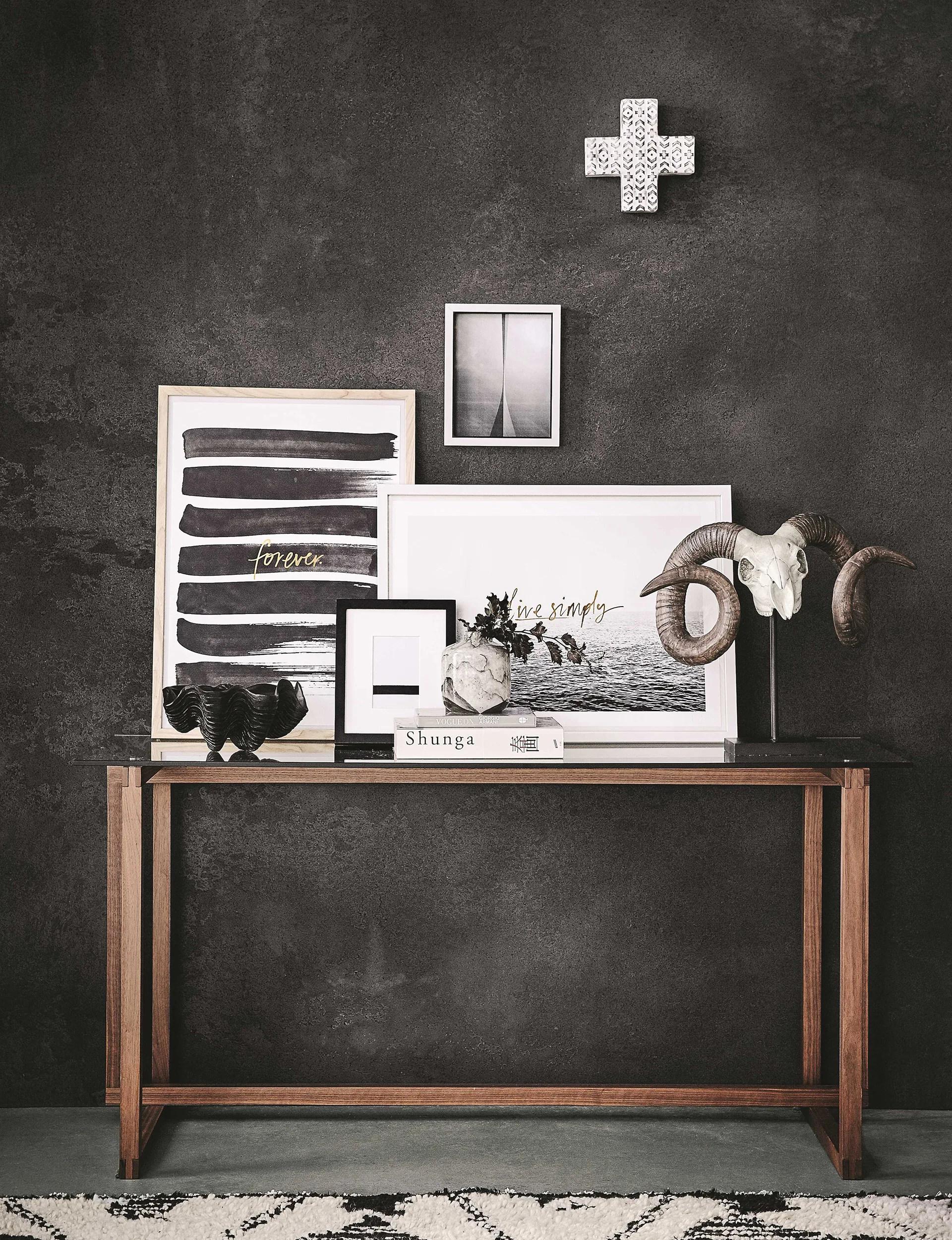 Freedom Furniture Blacklist for Freedom Print Large in Forever, RRP$249, Blacklist for Freedom Print Large in Live Simply, RRP$249, Kyra Console Table, RRP$699