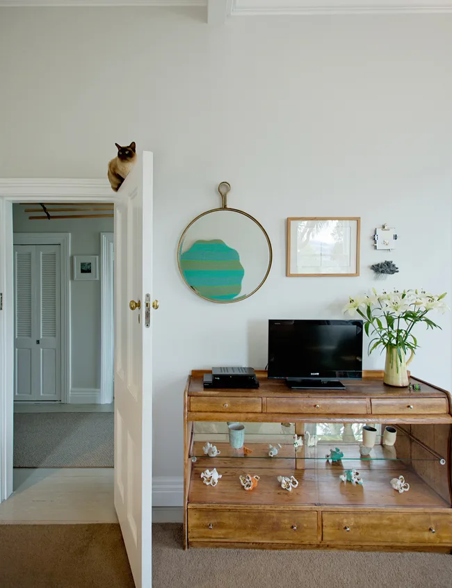 Glassware on display in the living room.