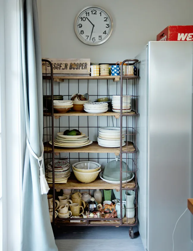 Open shelving in the kitchen.