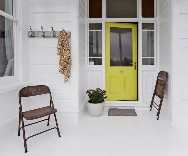 Front door painted in Resene &lsquo;Billy T&rsquo;