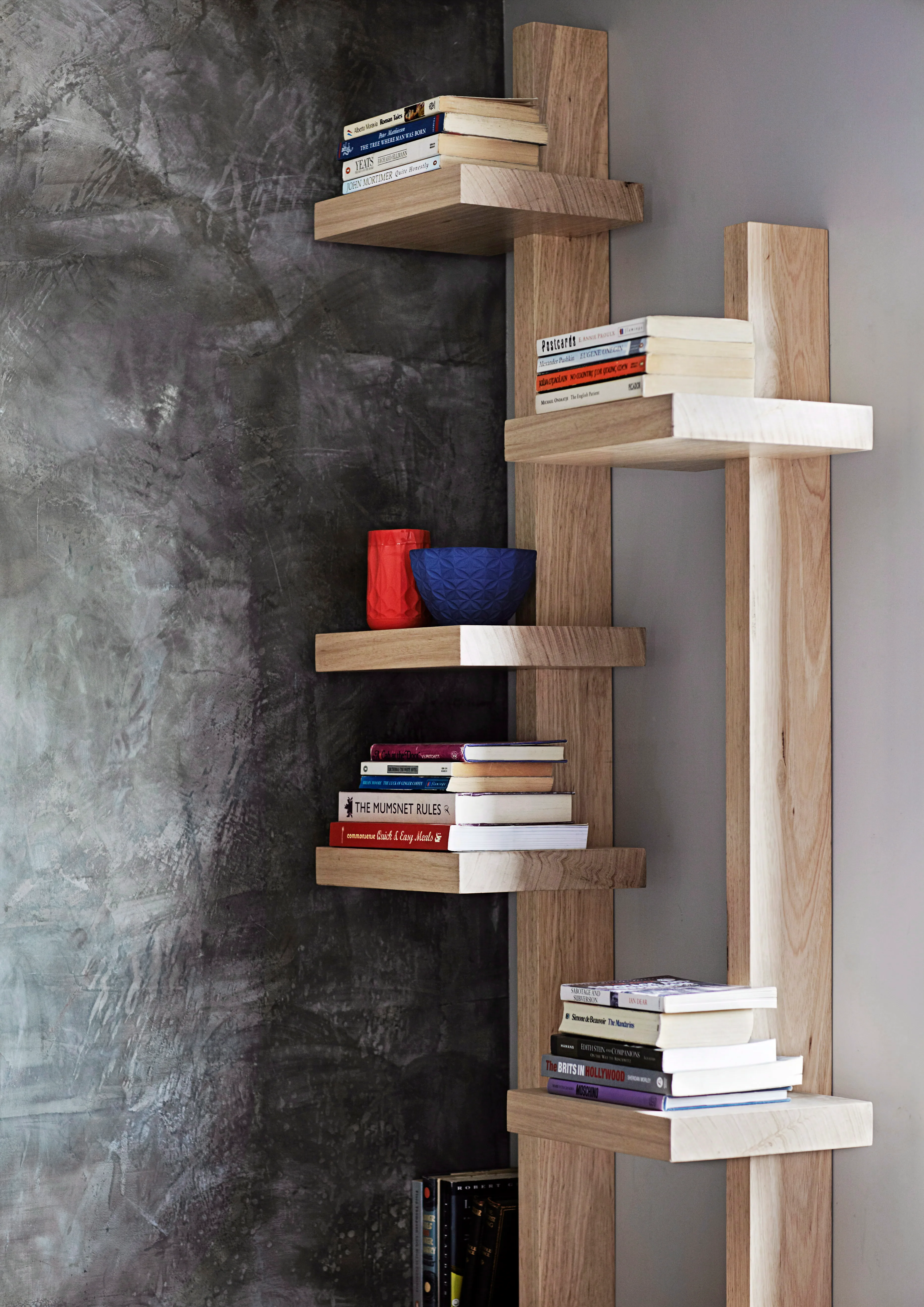 Kim and Matt created this bookshelf themselves using Tasmanian ash.