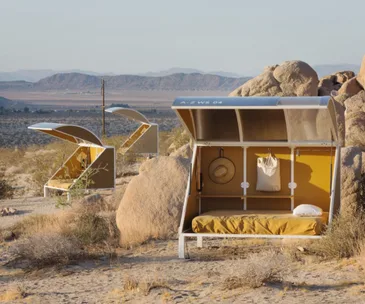 Futuristic tiny camping pods in the California desert