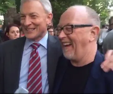Auckland Mayor Phil Goff and Dave Dobbyn at the Franklin Road Lights