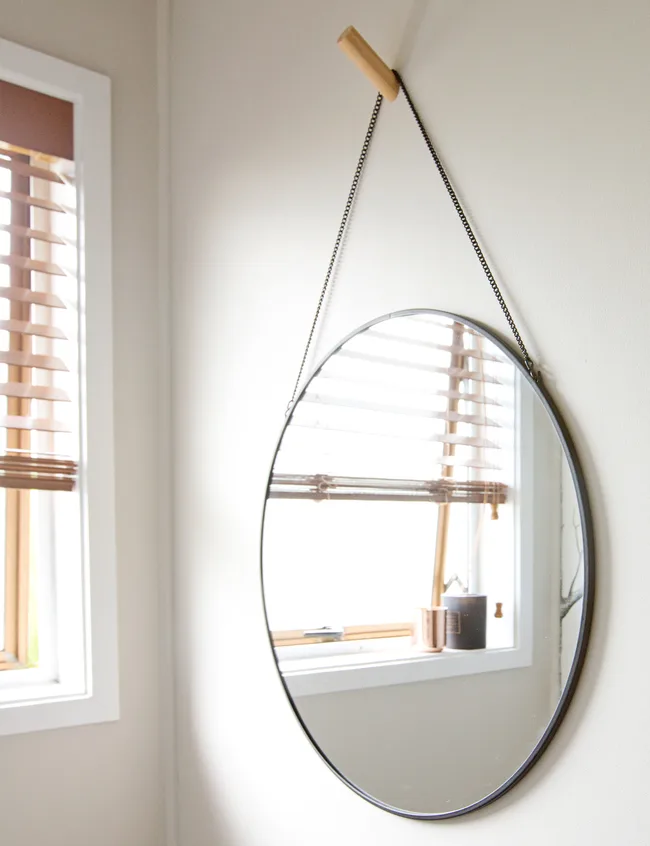 circle mirror wooden peg