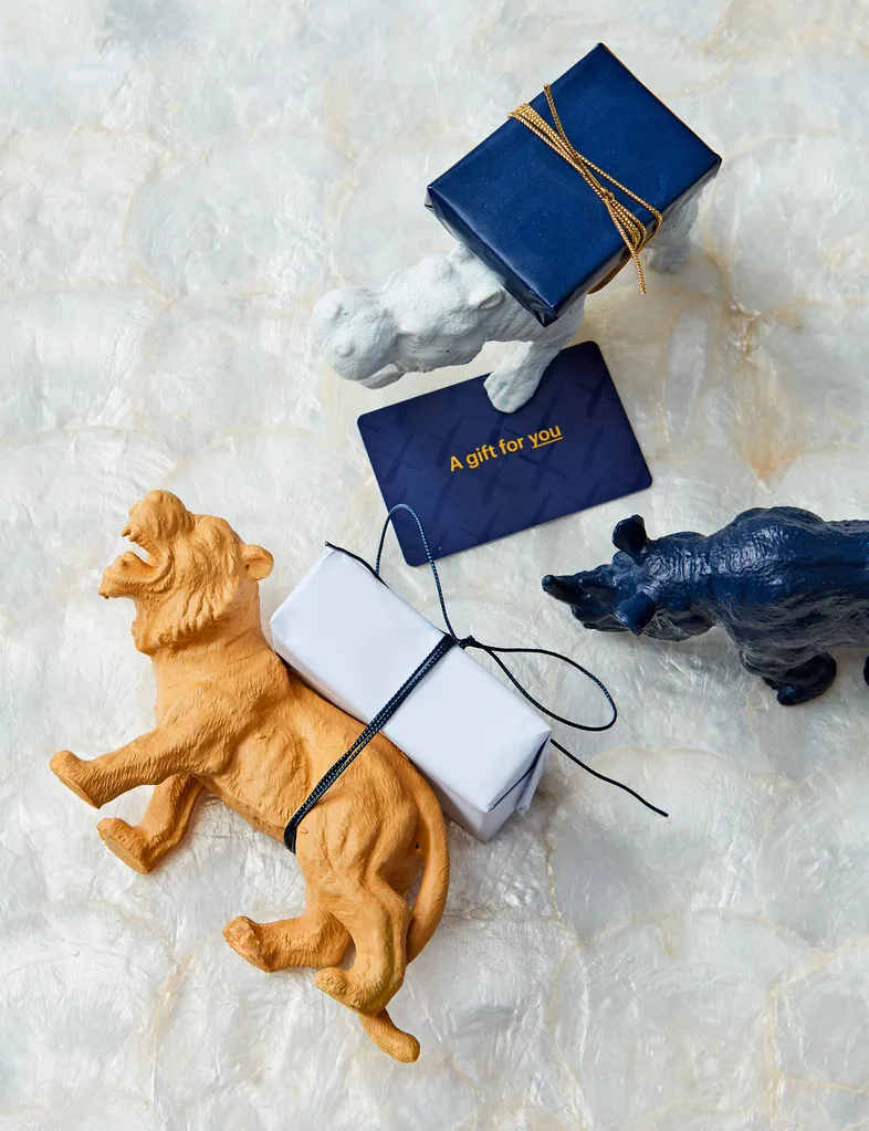 A gift voucher attached to some toy animals