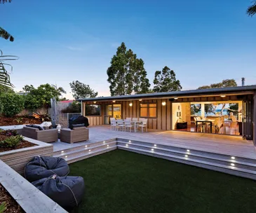 This home offers sea views and the ultimate outdoor entertaining area