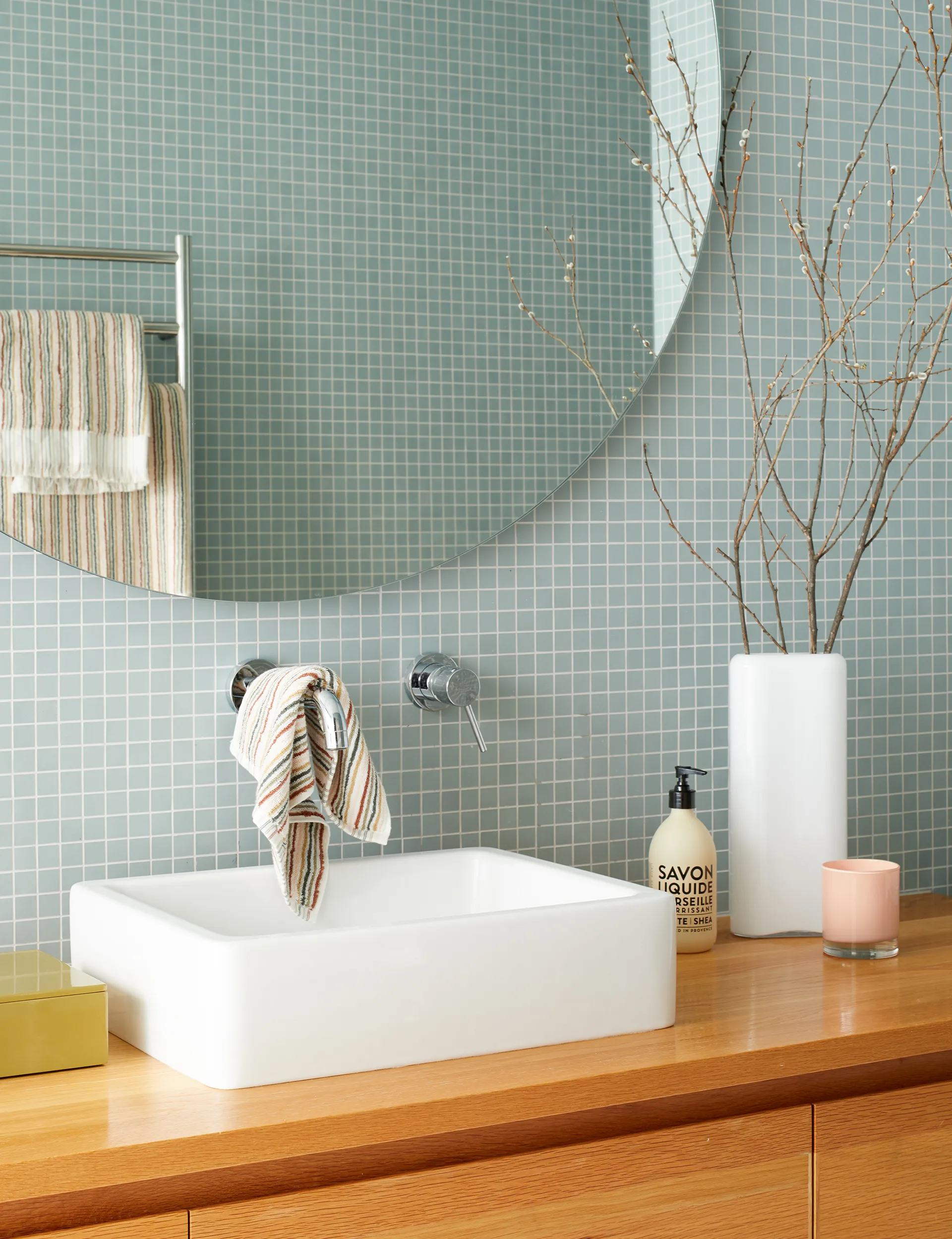light blue square tile bathroom, Citta, autumn