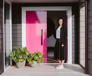 This pink front door is just one of the brave choices this homeowner made