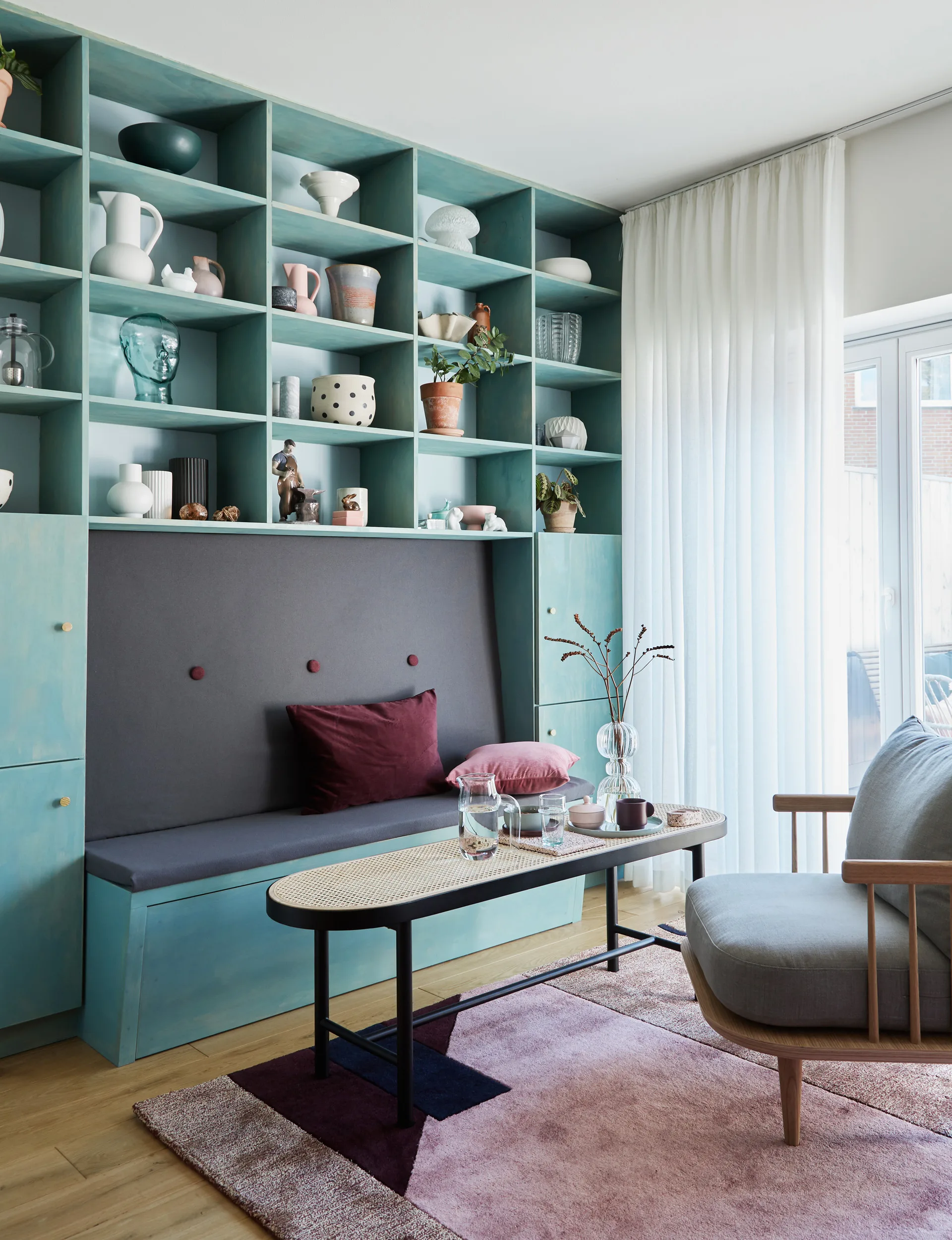 apartment renovation built-in shelving