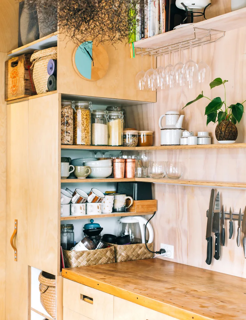 The shipping container home kitchen pantry