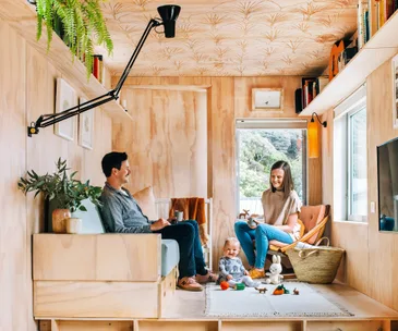Inside a stylish shipping container home for a family of three