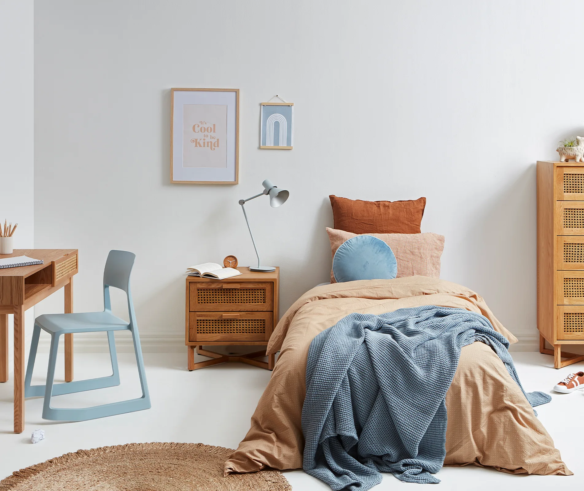 A slightly messy gender neutral bedroom
