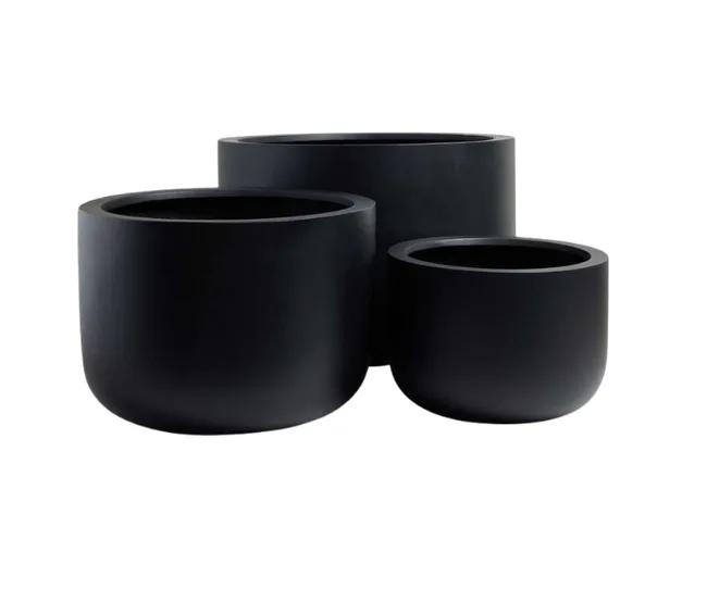 Three modern black and white home decor planter pots