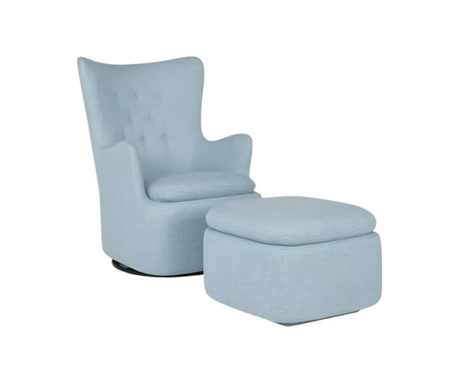 Light blue armchair and ottoman