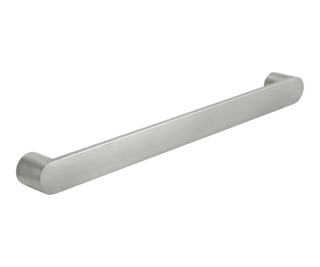 Steel bar handle isolated on white, with rounded ends and smooth finish.