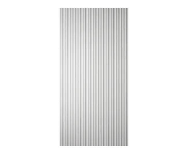 Plain white corrugated metal wall panel texture.
