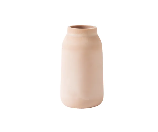 Tall, cylindrical, cream-colored ceramic vase with a smooth surface.