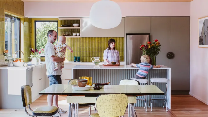 Pink and green make for a wicked combination in this kitchen transformation