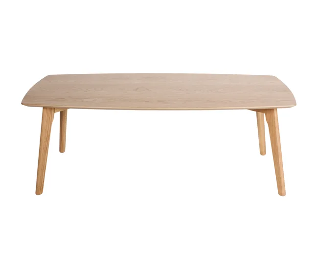 Rectangular wooden table with clean, minimalistic design and angled legs.