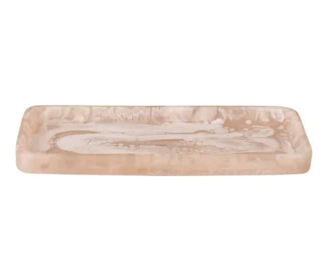 Rectangular marbled beige soap dish with a smooth, glossy surface.
