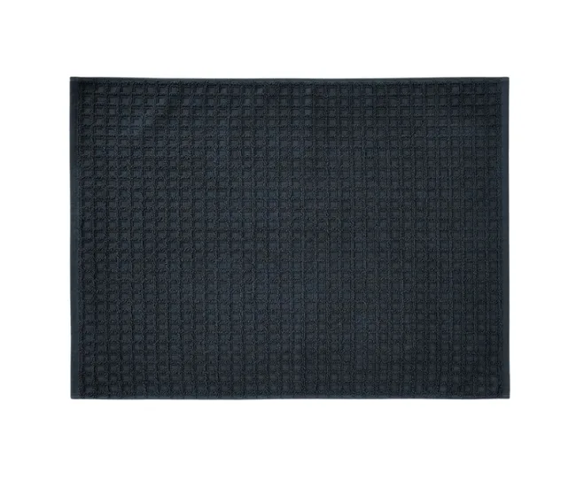 Dark textured mat with a grid-like pattern.