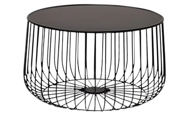 Round black wireframe table with a flat black top and open cylindrical base.