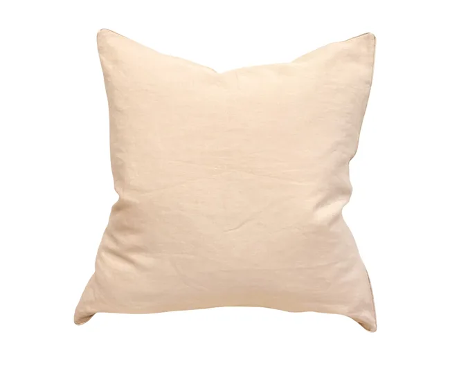 Beige square throw pillow with a simple, smooth texture.