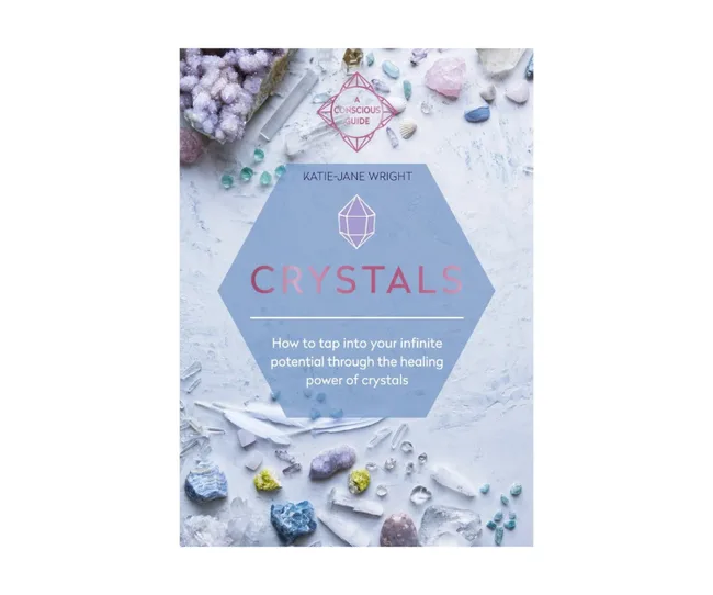 Book cover featuring crystals and text: "Crystals" by Katie-Jane Wright, a guide on healing with crystals.