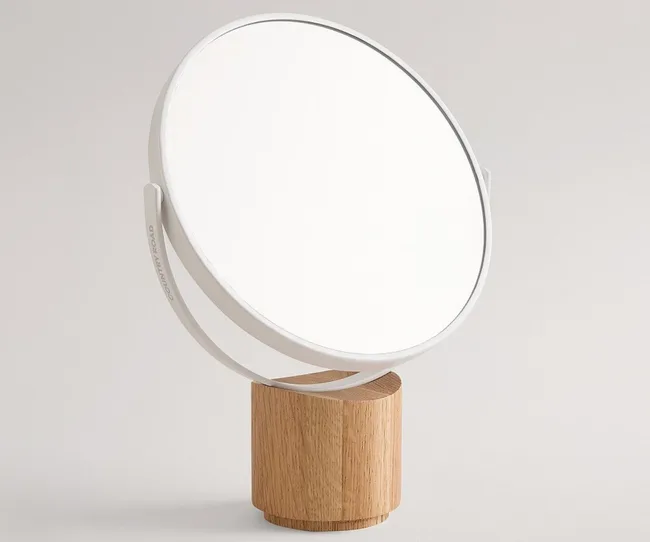 Vanity top mirror with a wooden base