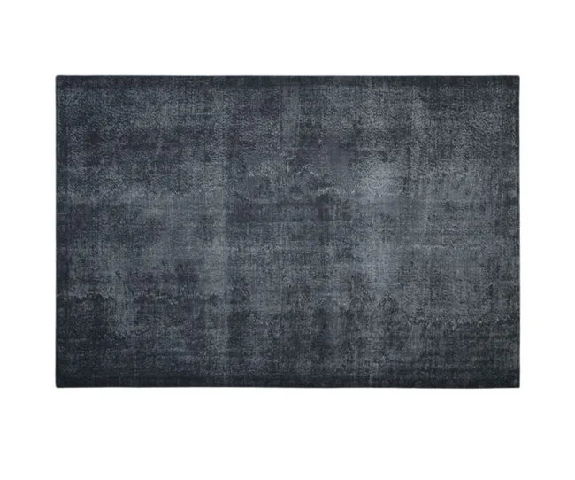 Dark gray textured rug with a subtle pattern, rectangular shape.