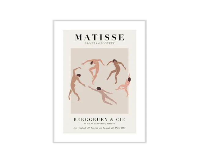 Poster for Matisse exhibition "Papiers D&eacute;coup&eacute;s" at Berggruen & Cie, with abstract dancing figures, dated 1953.