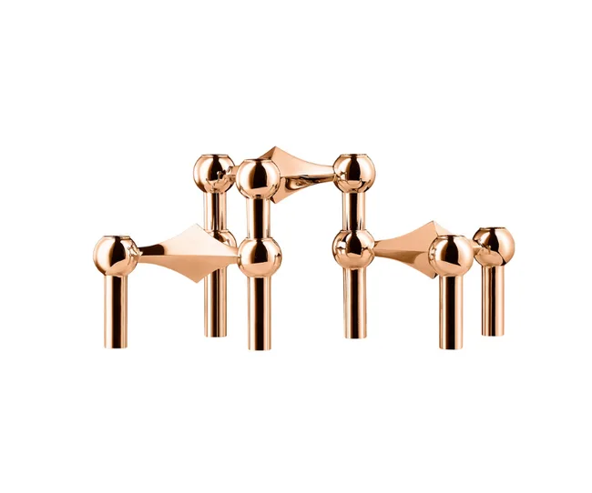 Bronze modular candle holder with geometric, stackable design in a minimalistic style on a white background.