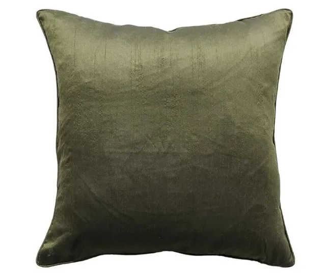 Dark green square silk cushion with a subtle sheen, plain design, and soft texture.