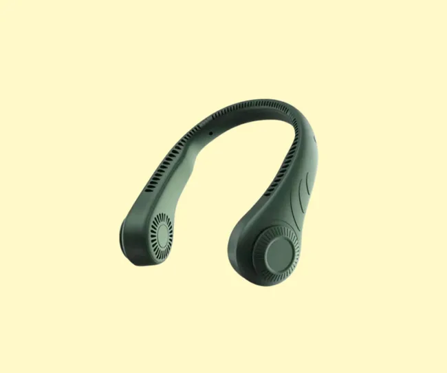 Green U-shaped neck fan on yellow background