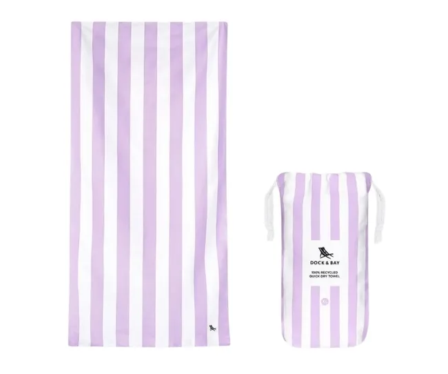 Lilac and white vertical striped beach towel