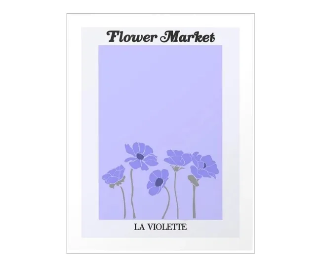 An art print with lilac flowers on a lilac background