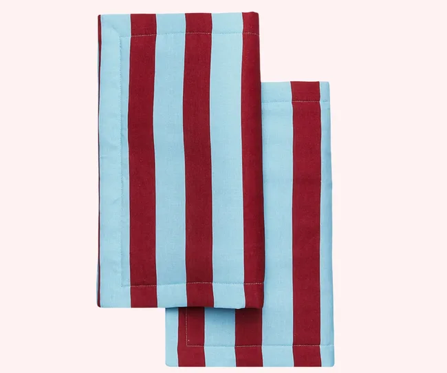 blue and burgundy striped tablemats
