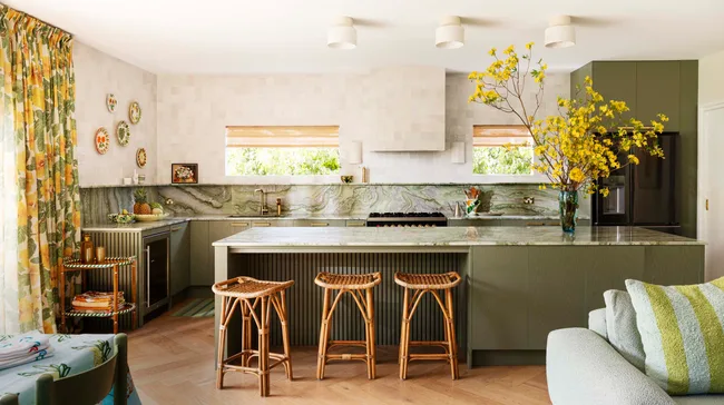 A green themed kitchen