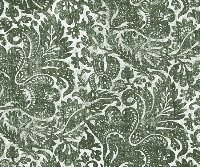 Green and white floral damask pattern with intricate, ornate designs.