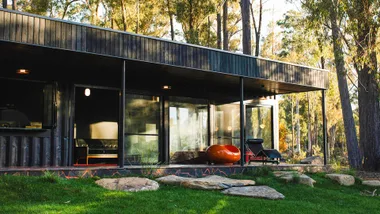 A modern container house in the forest