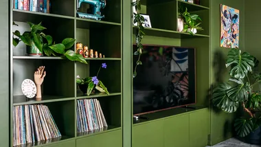 Green living room is painted in Resene Turtle Green