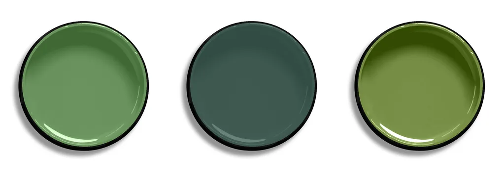 Resene test pot colours: Resene Aloe Vera, Resene Rolling Hills, Resene Koru