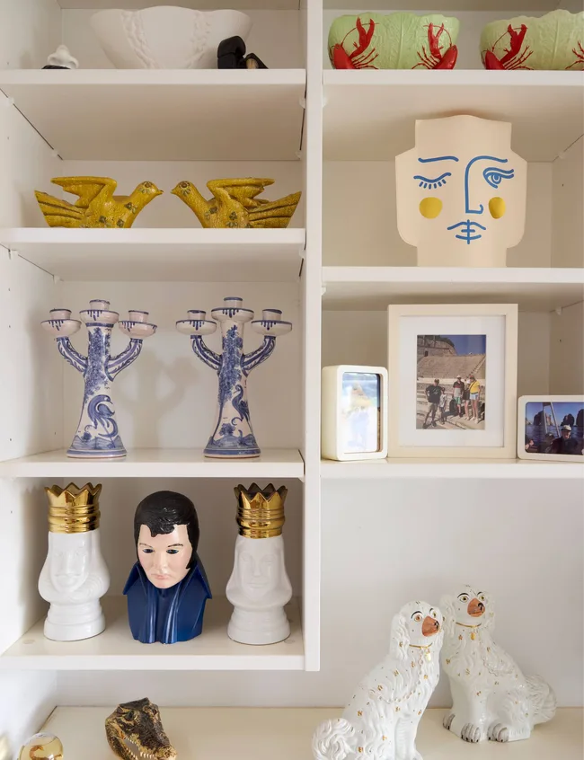 Shelves covered in decor and trinkets