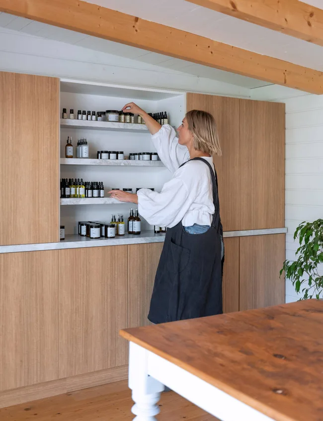 Homeowner Kate shuffling decor of her shelves