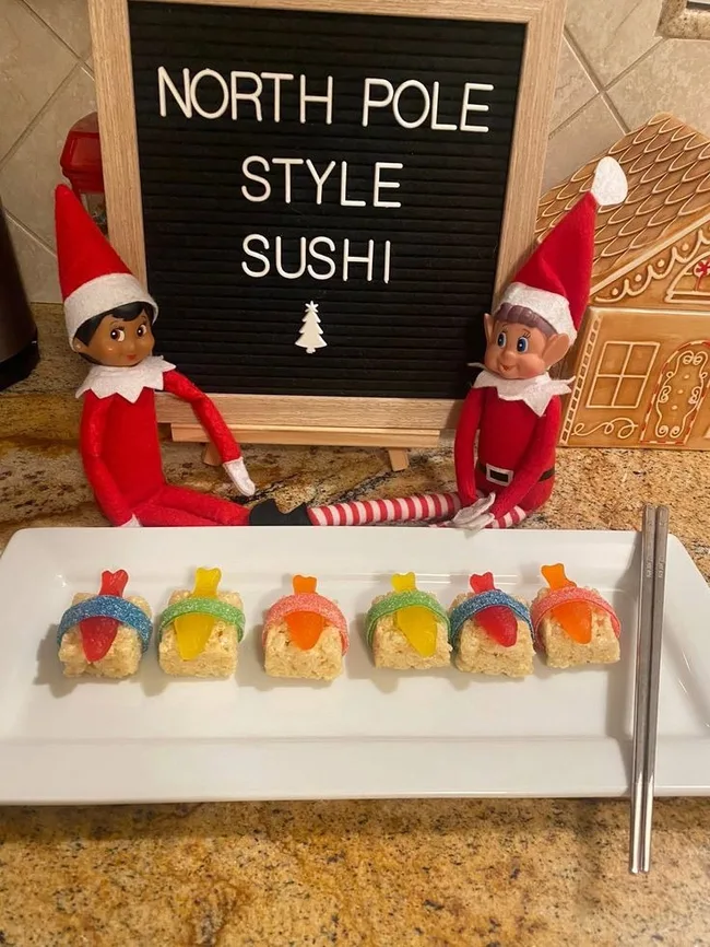 Elf on the shelf with sushi
