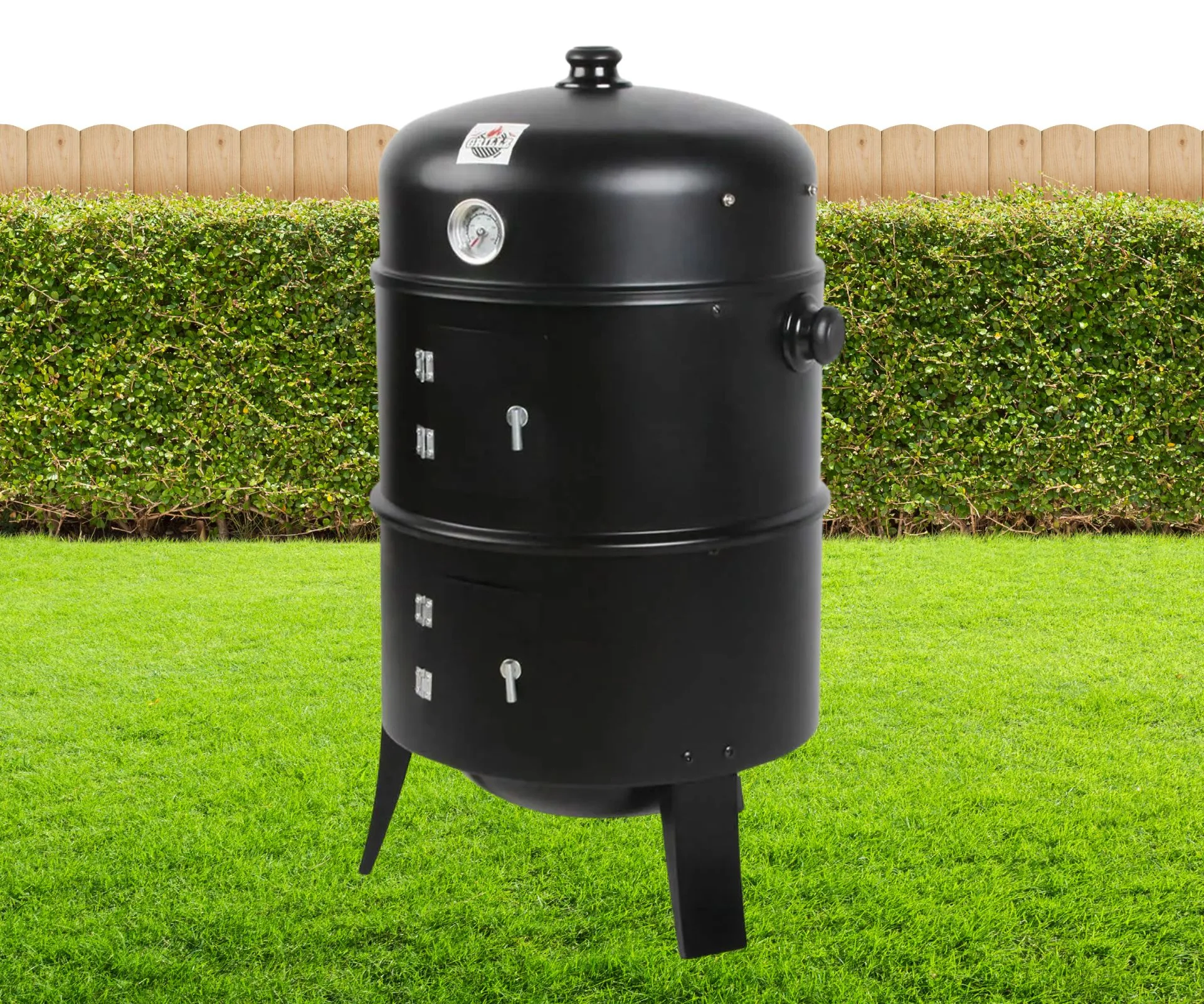 A round barbecue and smoker