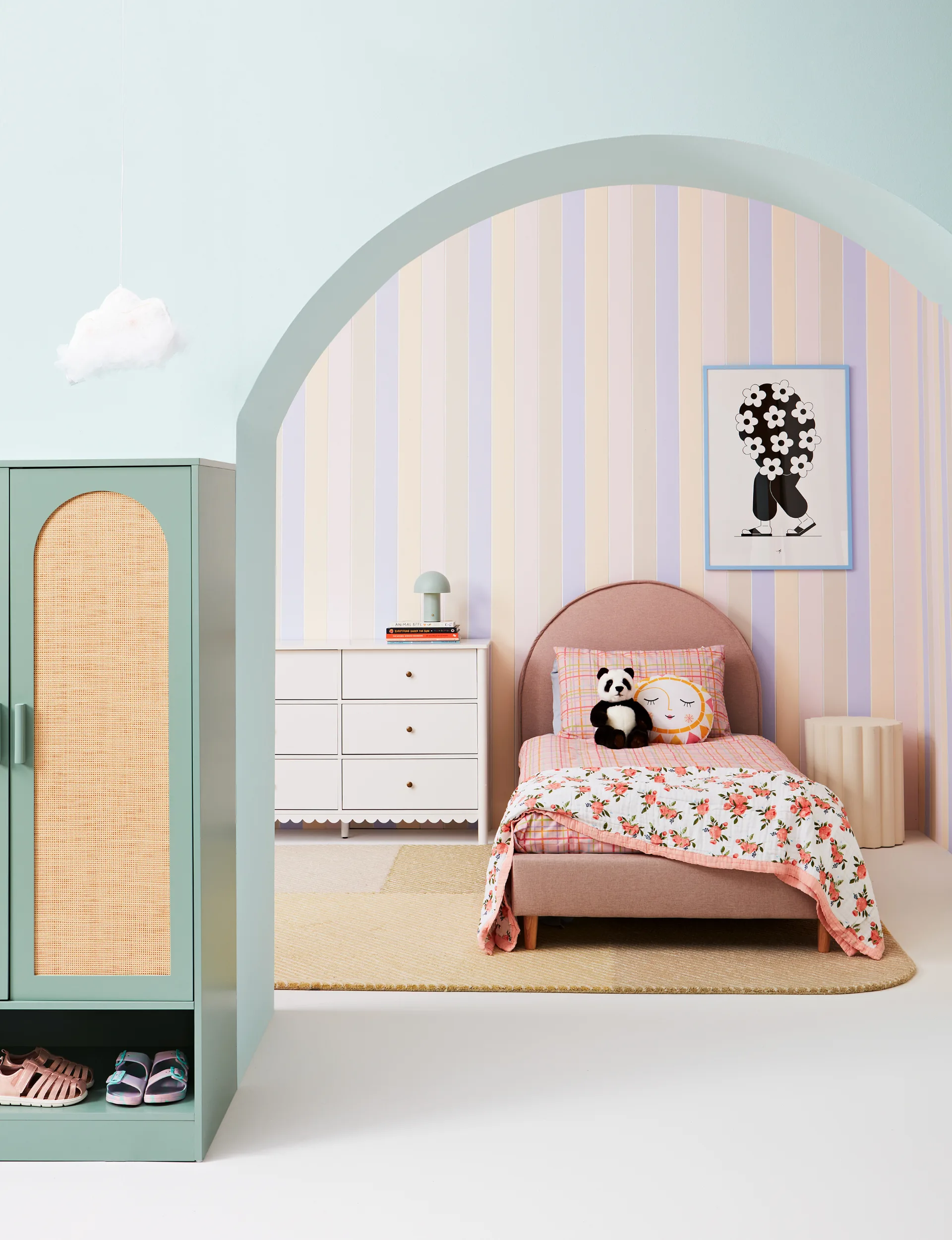 Child's bedroom painted in sorbet shades